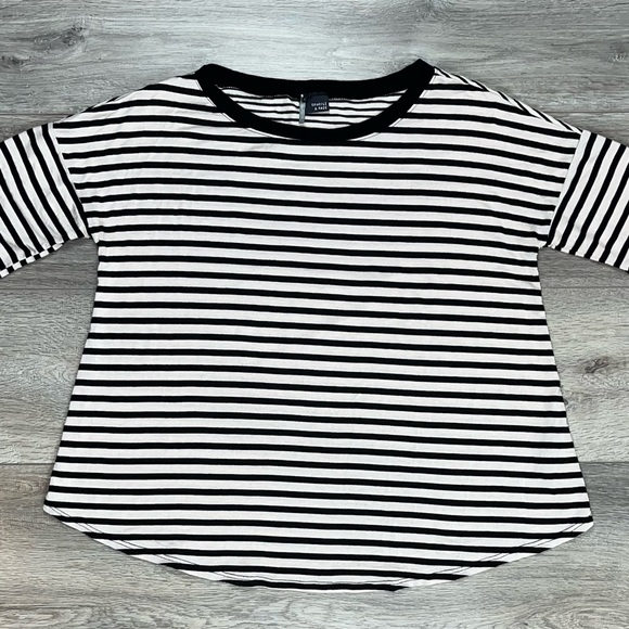 Sparkle & Fade Striped Elbow Sleeve Shirt Small Black Cream - Picture 9 of 13